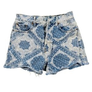 PacSun Ultra High Rise Vintage Distressed Bandana Print Denim Shorts Size 25